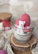 Walentynkowa Świeca Sojowa z misiem i sercem 300 g prezent Walentynki