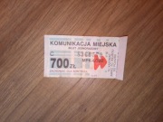 Bilet jednorazowy 700zł MPK Łódź skasowany komunikacja miejska PRL
