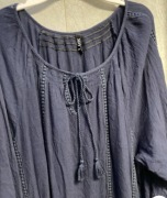 Damska BLUZKA tunika efektowna indyjska granatowa wiskoza 46 używana luźna