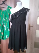 Sukienka szyfonowa koktajlowa na jedno ramię 