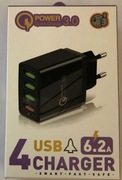 ŁADOWARKA SIECIOWA SZYBKIEGO ŁADOWANIA 4xUSB 6.2A
