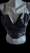 Elegancki wieczorowy top skórzany Leather Halterneck Bra Black krótki r38/M