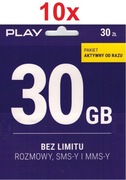 Zestaw 10 szt. Starter Play 30 zł - 30GB, Bez limitu rozmowy, sms/mms