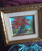 Obraz olejny pejzaż ogniste drzewo Galeria de Arte vintage 