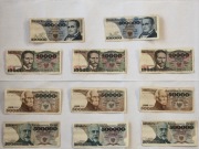 Zestaw 11 banknotów PRL 10000 50000 100000 500000 zł 1988–1990 stare złote