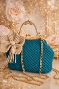 Ręcznie pleciona torebka AURELIA szmaragdowa/złote zapięcie/pleciony kwiat