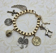 Czaszka Skrzydła Anioła Jeleń Moneta Bransoletka goth vintage gothic złota