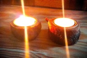 Dwa świeczniki drewniane małe rękodzieło tealight eko etno boho
