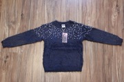 futrzasty sweterek dziewczęcy NOWY 134 140 granatowy cekiny black friday