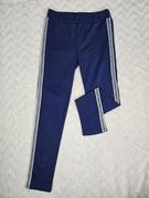 Granatowe spodnie legginsy na gumie gładkie z paskami po bokach ocieplane S