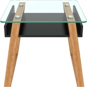 Stolik pomocniczy czarny ze szkłem i drewnem – stolik kawowy