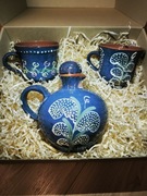 Zestaw ceramika Kaszubska Necel Chmielno kubki z uchem + karafka z korkiem