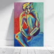 Obraz ręcznie malowany olejny akt męski eksplozja koloru