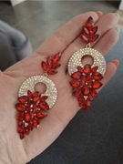 Kolczyki duże glamour czerwone kryształki cyrkonie złoty podkład