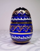 Szklane jajo otwierane 11,5 cm – kobaltowe szkło, złocenia,  szkatułka