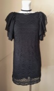 Czarna sukienka z bufkami falbanami koronkowa tiul bufy butterfly gothic M