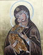 Matka Boska Włodzimierska obraz malowany na płótnie tło złocone 40x50cm 