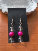 Kolczyki hand made różowo przezroczyste wiszące kod944