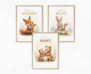 Zestaw 3 plakatów A4 do pokoju dziecięcego | Zwierzątka Miłość