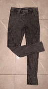 Szare marmurkowe spodnie legginsy przeszycia biker przetarcia 140 rock