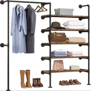 Wieszak na ubrania z półkami,montowany na ścianie 