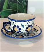 Filiżanka ceramiczna Bolesławiec ze spodkiem duża ceramika Bolesławiec 