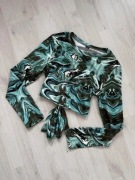 bluzka wzory zielona odkryte plecy długi rękaw Shein M 38