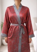 Jedwabne kimono L-XL błękitno czerwone blask