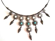 INDIAŃSKA KOLIA SREBRO STERLING 925 TURKUS OPAL KWIATKI PIÓRKA UNIKAT!!!