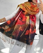 SZALIK Z FRĘDZLAMI DWUSTRONNY KWIATY CASHMERE
