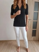 Czarna bluzka River Island z suwakiem, prążkowana, S