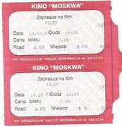 Kielce 1997, 2 x Bilety Kino MOSKWA, Kwota 9zł / reklama OKOCIM  Brzesko