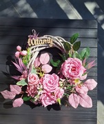 Wianek całoroczy z różami, Wianek na drzwi  z napisem "Witamy"