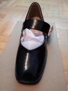 Czółenka Mary Jane Damskie Czarne z Klamrą Kwadratowy Nos Gruby Obcas 3cm