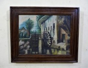 STARY OBRAZ OLEJNY W DĘBOWEJ RAMIE 81x67cm