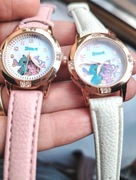Zegarek dziecięcy Stitch złota tarcza cekiny pasek różowy kremowy