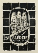 Plakat artystyczny autorski linoryt ŚLEDZIE 50 x 70