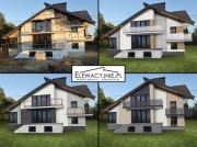 Projekt elewacji domu na czterech ujęciach na wprost Elewacyjnie.pl
