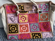 Tous torba shopper z płótna patchwork boho na szydełku