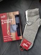 Puma zestaw bokserki L 2szt niebieskie + 3pak skarpetki 43-46 quarter szare