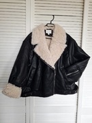 Kurtka h&m bardzo ciepla zimowa eko skóra ramoneska z kozuszkiem