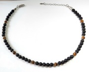 NASZYJNIK KAMIEŃ TYGRYSIE OKO LAWA STAL MĘSKI WYGODNE ZAPIĘCIE PUDEŁKO HIT 