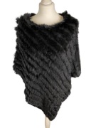 Ponczo, ocieplacz z futra królika, czarne, r. uniwersalny