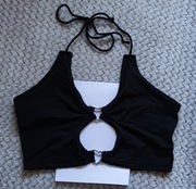 Sexi młodzieżowy top z ciekawym podwójnym dekoltem ze srebrnymi serduszkami