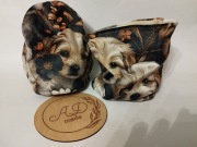 Komplet zestaw ocieplany czapka komin  welur Piesek Maltańczyk w kwiatach