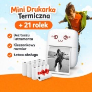 DRUKUŚ MINI DRUKARKA TERMICZNA DLA DZIECI APARAT NATYCHMIASTOWY + 21 ROLEK