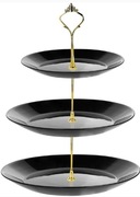 PATERA SZKLANA PIĘTROWA CZARNA NOWOCZESNA NA CIASTO OWOCE 3-POZIOMOWA