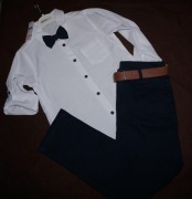 Elegancki komplet chłopięcy 140 koszula mucha spodnie pasek