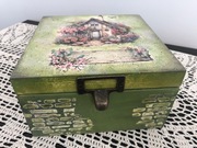Pudełko, szkatułka, domek, decoupage, 