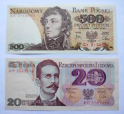 Zestaw .500 zł GK 1982 rok. 200 zł AM 1982 rok UNC